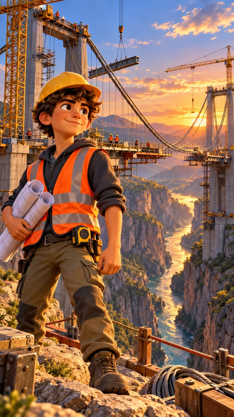 Timéo, apprenti ingénieur, sur le chantier d’une passerelle au-dessus d’un canyon