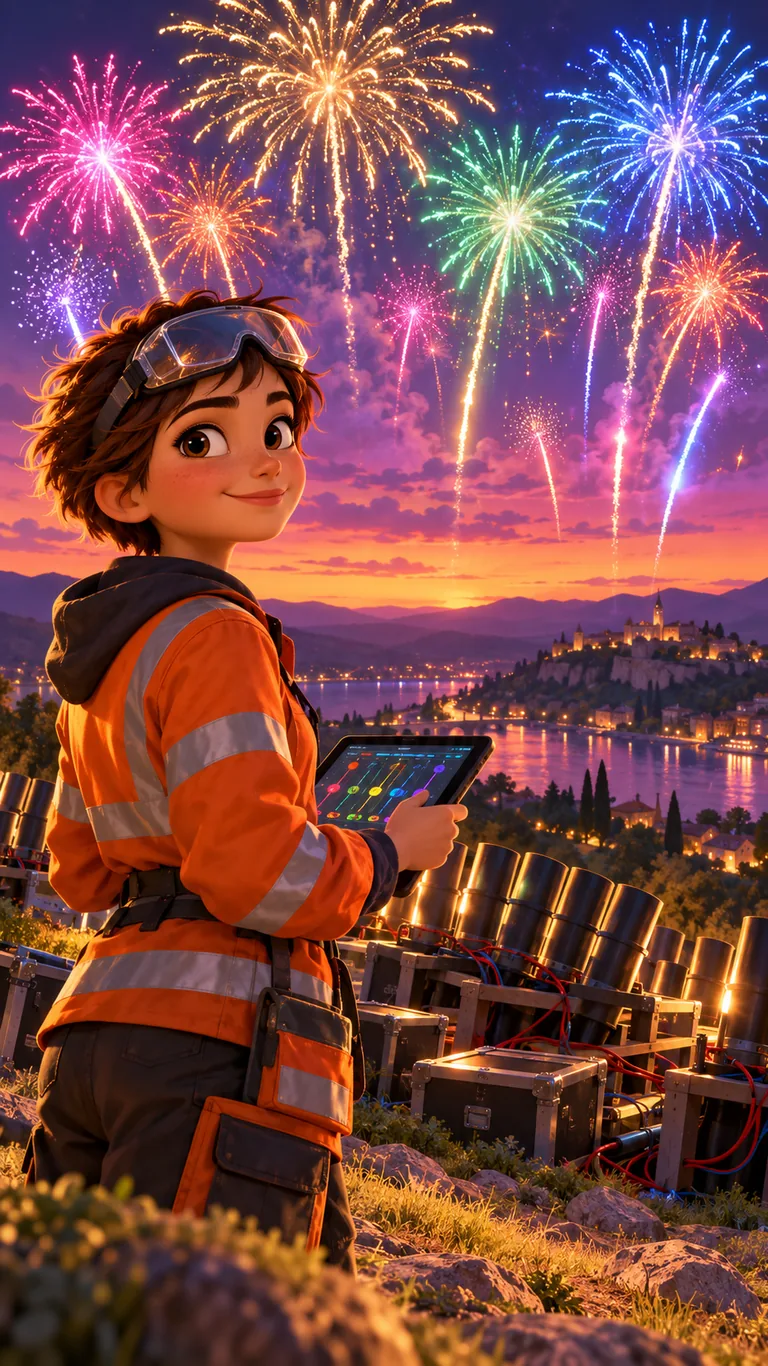 Oriane, apprentie artificière de 16 ans, sur la colline d'un festival de feux d'artifice