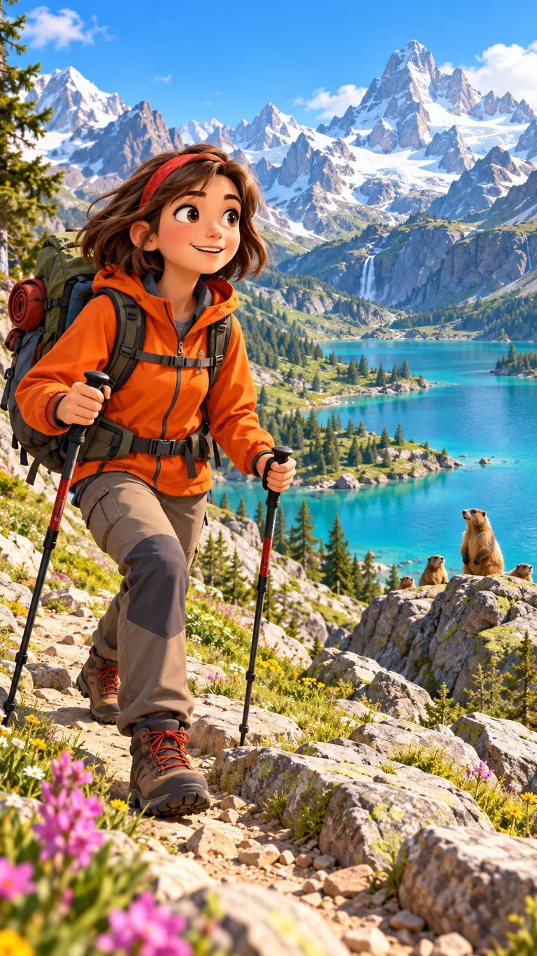 Chloé, jeune randonneuse de 12 ans, sur un sentier de haute montagne