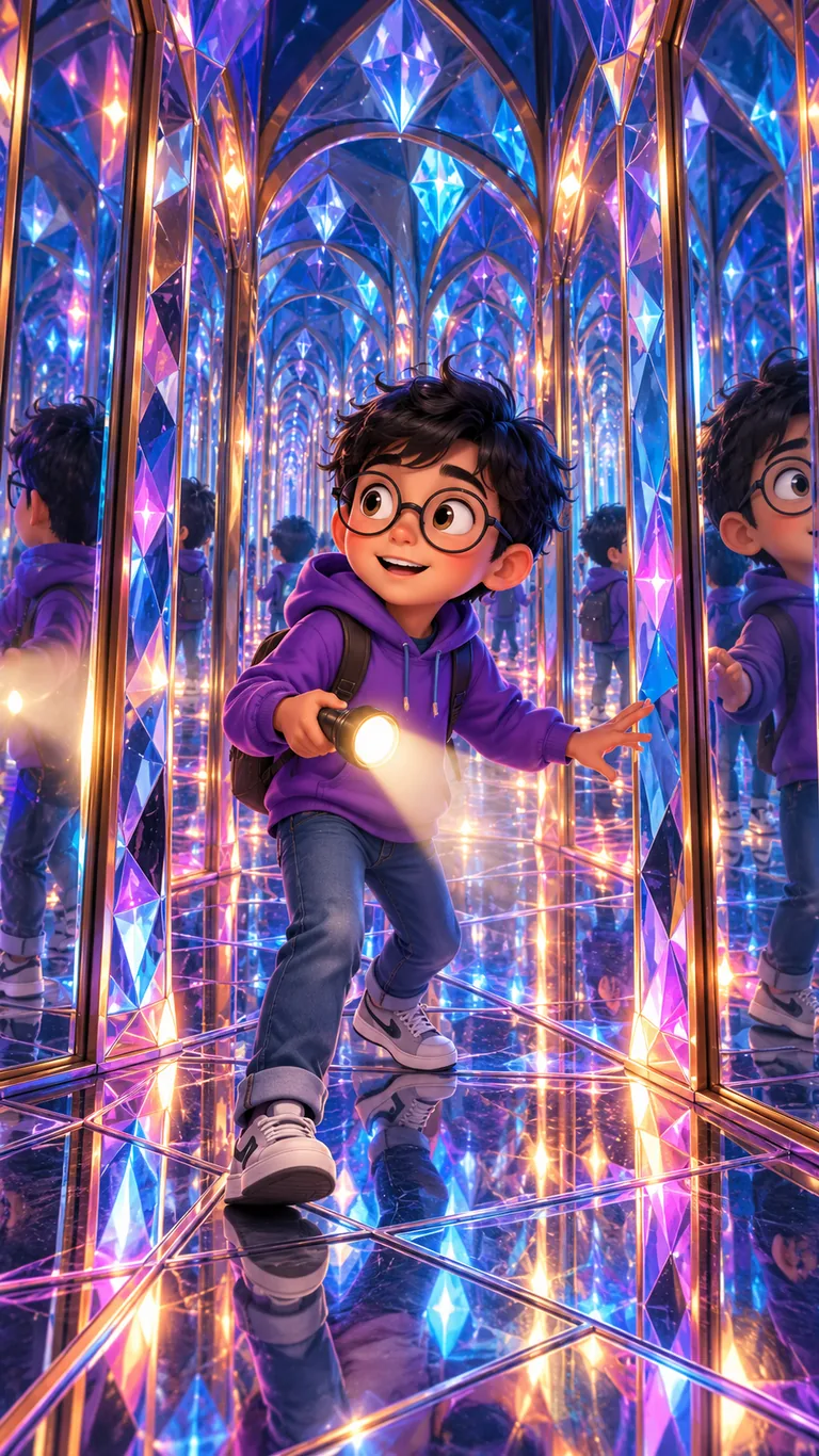 Arthur, jeune explorateur de 11 ans, dans un palais des glaces enchanté