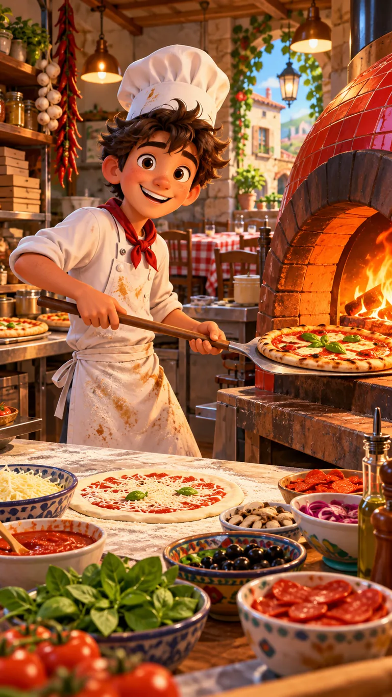 Enzo, jeune pizzaïolo de 17 ans, dans la cuisine de la pizzeria familiale