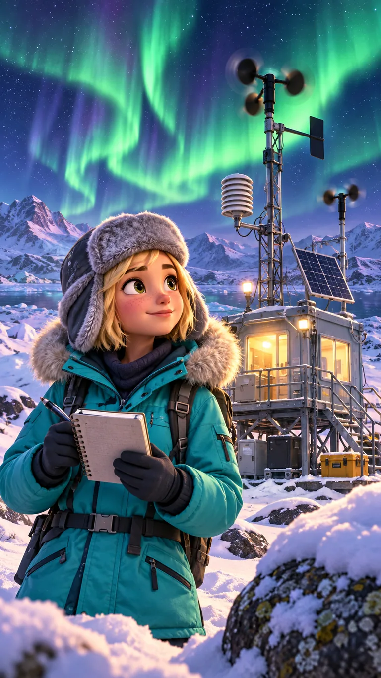 Kenza, jeune météorologue de 15 ans, dans une station météo du Grand Nord