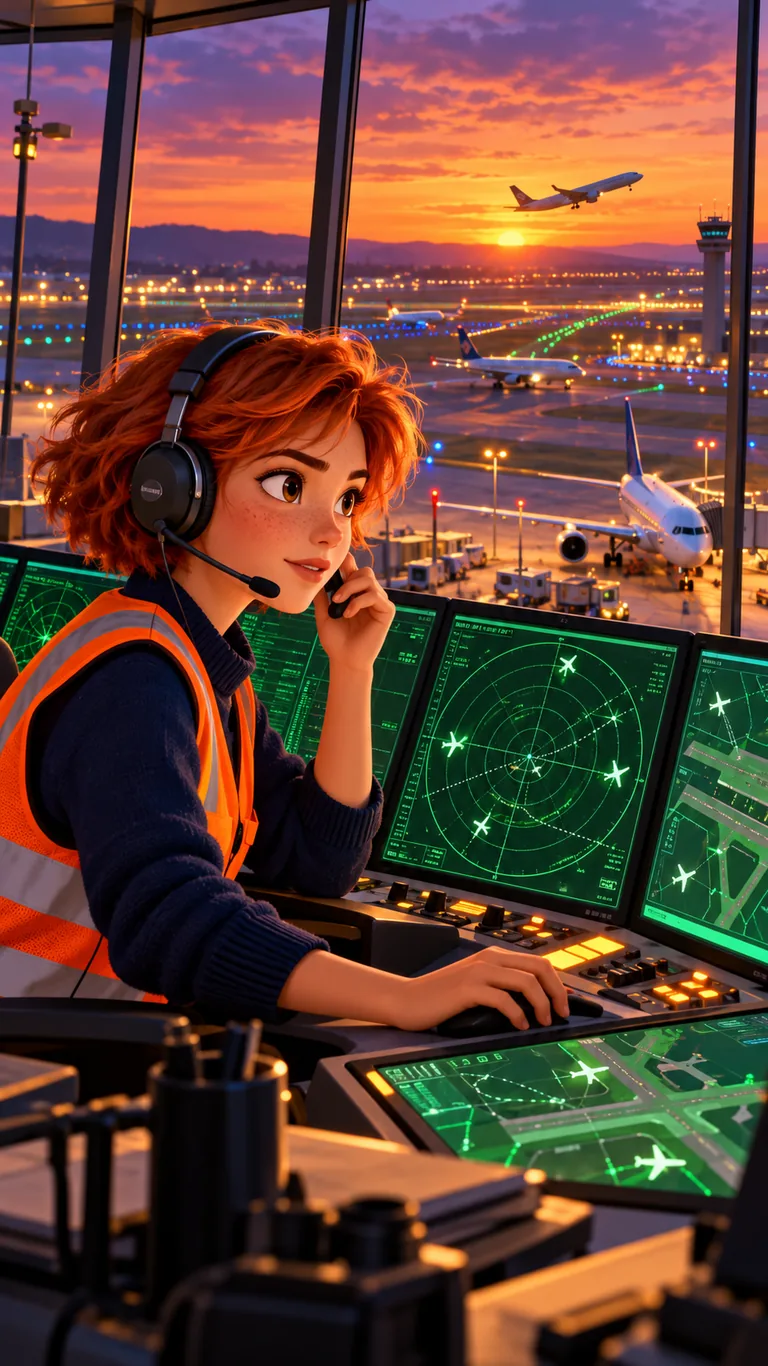 Maëlys, stagiaire contrôleuse aérienne de 16 ans, devant les écrans radar de la tour de contrôle