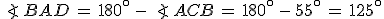\angle\,BAD\,=\,180^\circ\,-\,\angle\,ACB\,=\,180^\circ\,-\,55^\circ\,=\,125^\circ