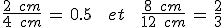 \frac{2\,\%2C\,cm}{4\,\%2C\,cm}\,=\,0.5\,\qquad\,et\,\qquad\,\frac{8\,\%2C\,cm}{12\,\%2C\,cm}\,=\,\frac{2}{3}