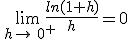 \lim_{ h\to 0^+}\frac{ln(1+h)}{h}=0