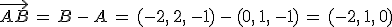 \vec{AB}\,=\,B\,-\,A\,=\,(-2%2C\,2%2C\,-1)\,-\,(0%2C\,1%2C\,-1)\,=\,(-2%2C\,1%2C\,0)