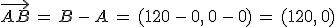 \vec{AB}\,=\,B\,-\,A\,=\,(120\,-\,0%2C\,0\,-\,0)\,=\,(120%2C\,0)