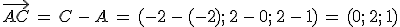\vec{AC}\,=\,C\,-\,A\,=\,(-2\,-\,(-2)%3B\,2\,-\,0%3B\,2\,-\,1)\,=\,(0%3B\,2%3B\,1)