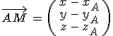 \vec{AM}\,=\,\begin{pmatrix}\,x\,-\,x_A\,\\\,y\,-\,y_A\,\\\,z\,-\,z_A\,\end{pmatrix}