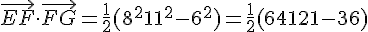 \vec{EF} \cdot \vec{FG} = \frac{1}{2} ( 8^2 + 11^2 - 6^2 ) = \frac{1}{2}(64 + 121 - 36)