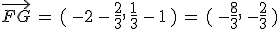 \vec{FG}\,=\,(\,-2\,-\,\frac{2}{3}%2C\,\frac{1}{3}\,-\,1\,)\,=\,(\,-\frac{8}{3}%2C\,-\frac{2}{3}\,)