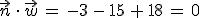 \vec{n}\,\cdot\,\vec{w}\,=\,-3\,-\,15\,%2B\,18\,=\,0
