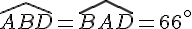 \widehat{ABD} = \widehat{BAD} = 66^\circ