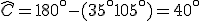 \widehat{C} = 180^{\circ} - (35^{\circ} + 105^{\circ}) = 40^{\circ}