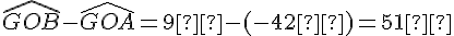 \widehat{GOB}-\widehat{GOA}=9°-(-42°)=51°