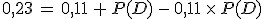 0{%2C}23\,=\,0{%2C}11\,%2B\,P(D)\,-\,0{%2C}11\,\times  \,P(D)