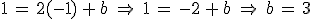 1\,=\,2(-1)\,%2B\,b\,\,\Rightarrow\,\,1\,=\,-2\,%2B\,b\,\,\Rightarrow\,\,b\,=\,3