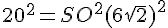 20^2 = SO^2 + (6sqrt{2})^2