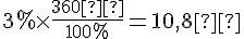 3\%\times  \frac{360°}{100\%}=10{,}8°