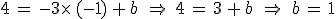 4\,=\,-3\times  \,(-1)\,%2B\,b\,\,\,\Rightarrow\,\,4\,=\,3\,%2B\,b\,\,\,\Rightarrow\,\,\,b\,=\,1