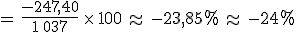 =\,\frac{-247%2C40}{1\,037}\,\times  \,100\,\approx\,-23%2C85\%25\,\approx\,-24\%25