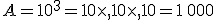 A=10^3=10\times   10\times   10=1\,000