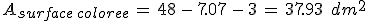A_{surface\,coloree}\,=\,48\,-\,7.07\,-\,3\,=\,37.93\,\%2C\,dm^2