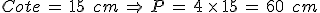 Cote\,=\,15\,\%2C\,cm\,\Rightarrow\,P\,=\,4\,\times  \,15\,=\,60\,\%2C\,cm