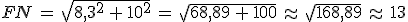 FN\,=\,\sqrt{8%2C3^2\,%2B\,10^2}\,=\,\sqrt{68%2C89\,%2B\,100}\,\approx\,\sqrt{168%2C89}\,\approx\,13