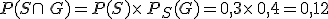 P(S\cap\,G)=P(S)\times  \,P_S(G)=0,3\times  \,0,4=0,12