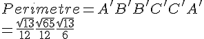 Perimetre = A'B' + B'C' + C'A' \\= \frac{\sqrt{13}}{12} + \frac{\sqrt{65}}{12} + \frac{\sqrt{13}}{6}