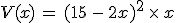 V(x)\,=\,(15\,-\,2x)^2\,\times  \,x