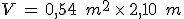 V\,=\,0%2C54\,\%2C\,m^2\,\times  \,2%2C10\,\%2C\,m