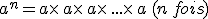 a^n=a\times  \,a\times  \,a\times  \,...\times  \,a\,(n\,fois)