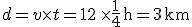 d = v \times   t = 12 \,   \times   \frac{1}{4} \, \text{h} = 3 \, \text{km} 