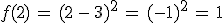 f(2)\,=\,(2\,-\,3)^2\,=\,(-1)^2\,=\,1