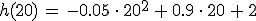h(20)\,=\,-0.05\,\cdot\,20^2\,%2B\,0.9\,\cdot\,20\,%2B\,2