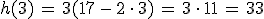 h(3)\,=\,3(17\,-\,2\,\cdot\,3)\,=\,3\,\cdot\,11\,=\,33