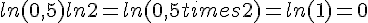 ln(0{,}5)+ln2=ln(0{,}5times  2)=ln(1)=0