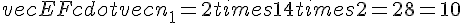 vec{EF} cdot vec{n_1} = 2 times   1 + 4 times   2 = 2 + 8 = 10