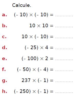 Multiplier deux nombres relatifs : exercices en 4ème.