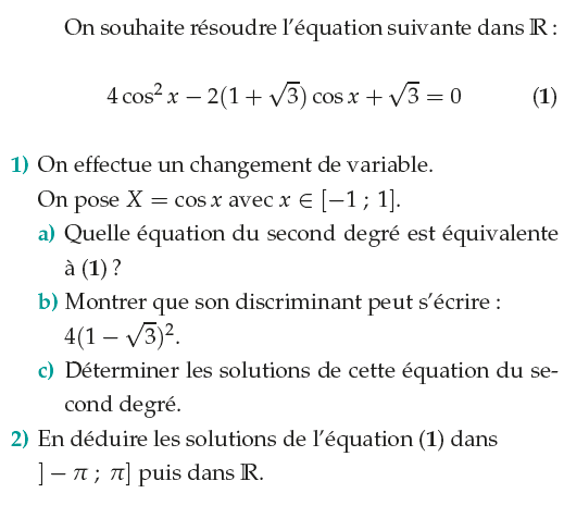 Résoudre une équation avec des cosinus : exercices en 1ère S.