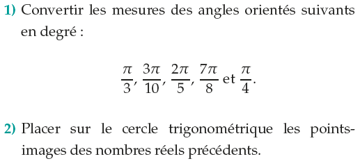 Cercle trigonométrique et angles orientés : exercices en 1ère.