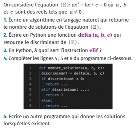 Algorithme en Python : exercices en 1ère.