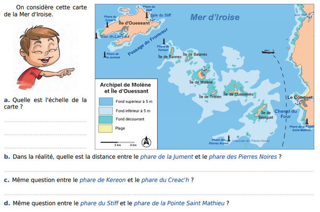 Carte de la mer d'Iroise : exercices en 5ème.