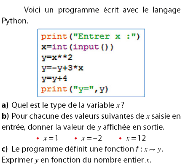 Un programme écrit en Python : exercices en 2de.