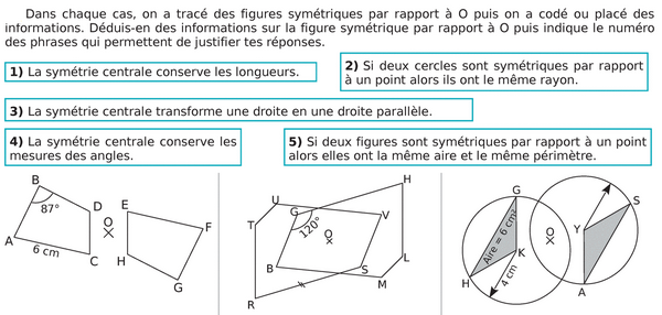 Utilisation des propriétés de la symétrie centrale : exercices en 5ème.