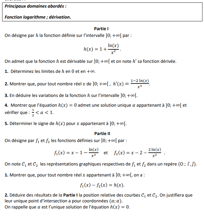 Logarithme népérien et fonctions : exercices en terminale S.
