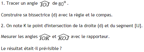 Angles et bissectrices : exercices en 6ème.